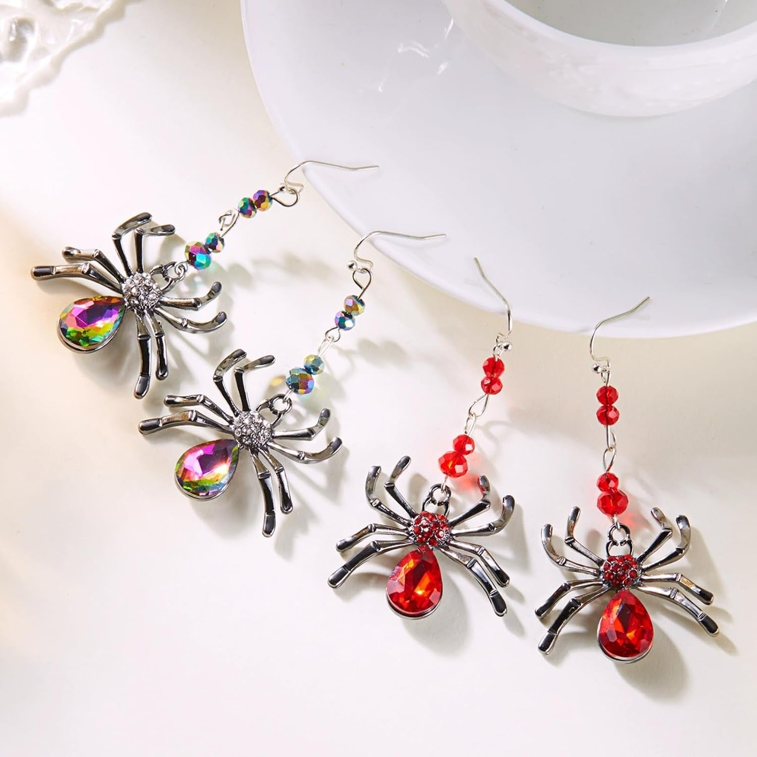 ULLKEL Gothic spider bat and witch hat earrings, statement jewelry for alt aesthetic, punk cosplay, and spooky themes.