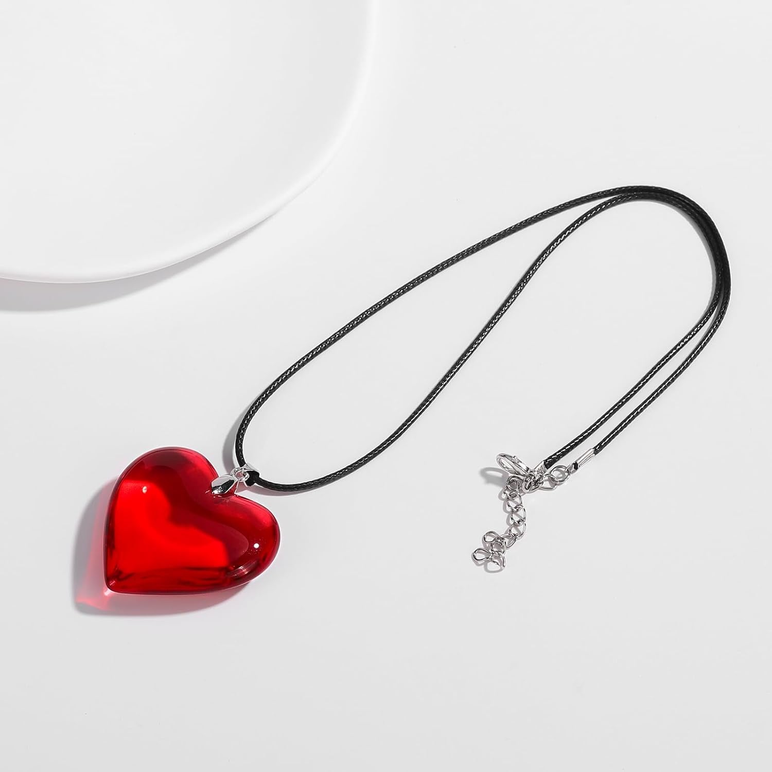 Red Heart Necklace, Chunky Puffy Heart Choker Necklaces for Women, Big Glass Heart Pendant Necklace Y2K Trendy Jewelry Accessories (Red Heart)