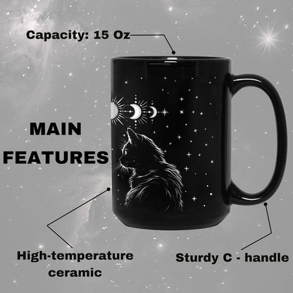 Black Cat Mug 15Oz Cat Lover Gifts for Women Funny Goth Coffee Mug - Witch, Goth Decor Christmas Cup with Cats Goth Gift Witchy Gifts for Women, Men - Xmas Decorations Cats Christmas Gothic Home Decor
