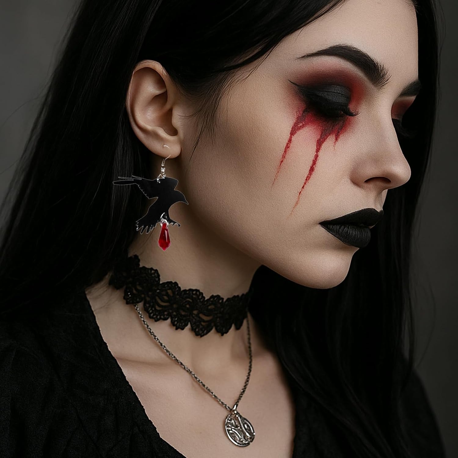 Gothic Raven Earrings Halloween Earrings for Women Vintage Black Red Crystal Acrylic Crow Earring Mystic Raven Costume Witch Costume Accessories Womens Halloween Costumes 2026