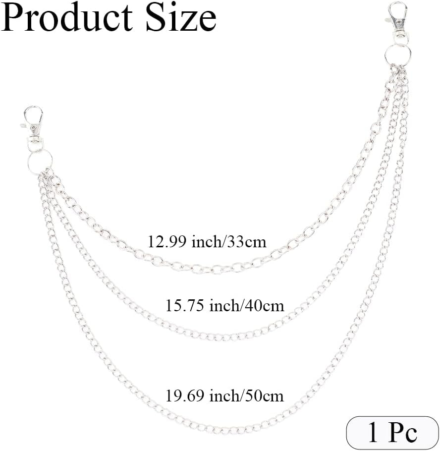 Silver punk layered chain by BEAMARKER styled with jeans and skirts, perfect for hip hop, goth, and festival outfits.