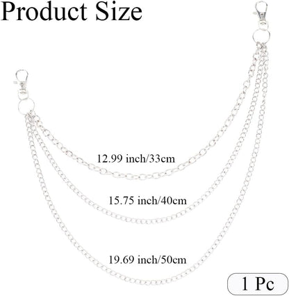 Silver punk layered chain by BEAMARKER styled with jeans and skirts, perfect for hip hop, goth, and festival outfits.
