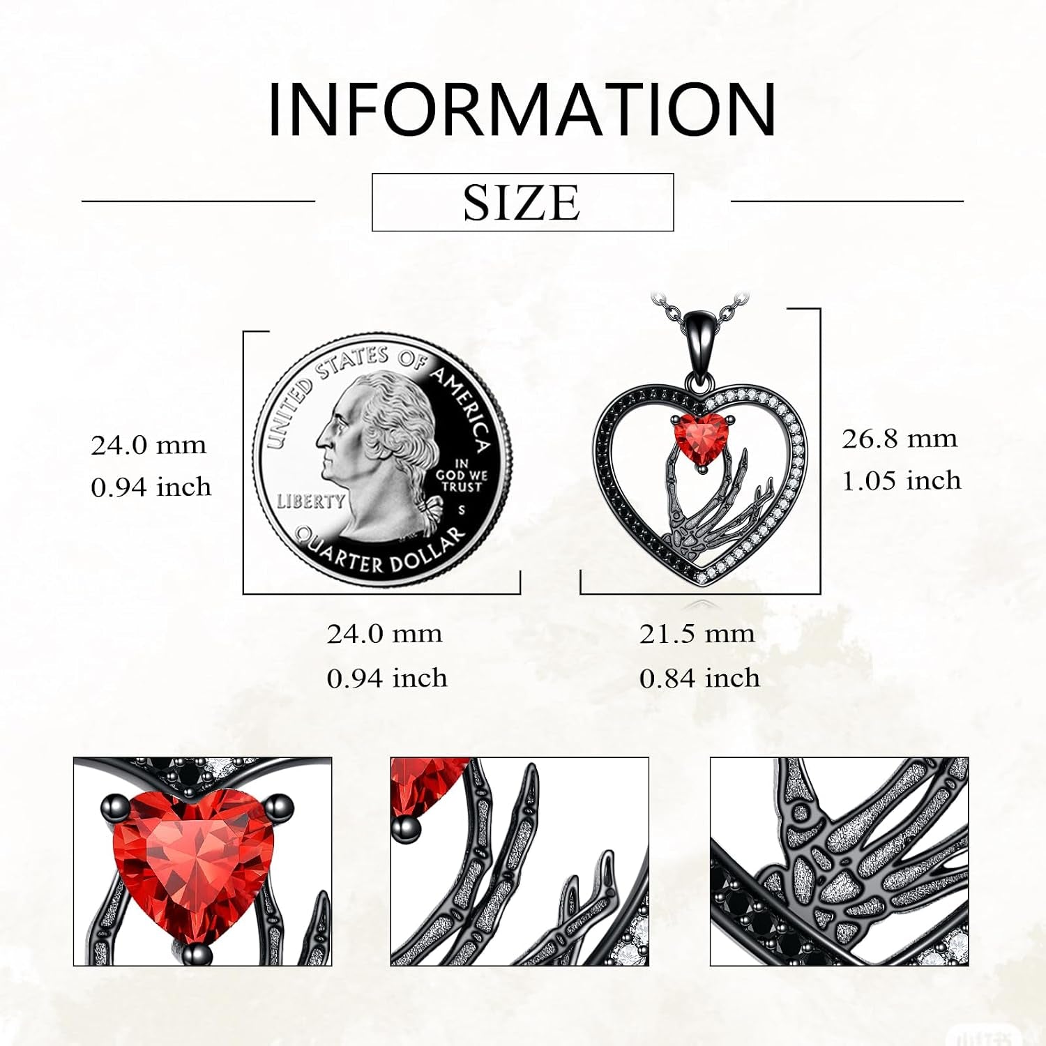 Skeleton Hand Necklace S925 Silver Skull Heart Pendant Gothic Jewelry Halloween Gifts for Women