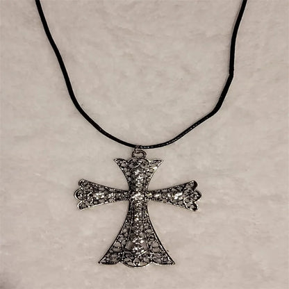Rhinestone cross choker necklace with spiral design, gothic punk style jewelry for women, featuring sparkling rhinestones and adjustable fit.