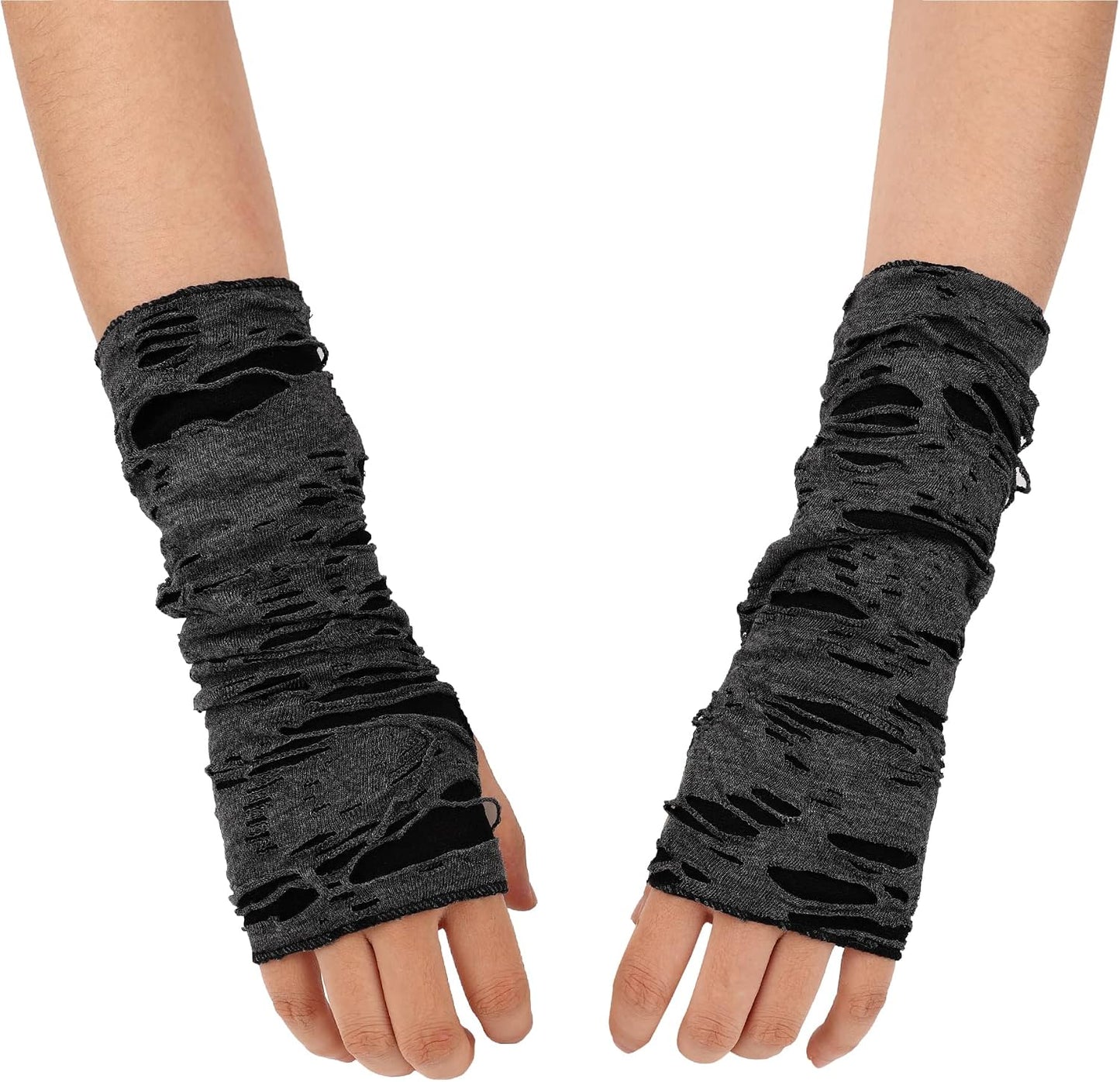 Womens Torn Ripped Gloves Short Cosplay Fingerless Gloves Mittens for Halloween Costumn Party