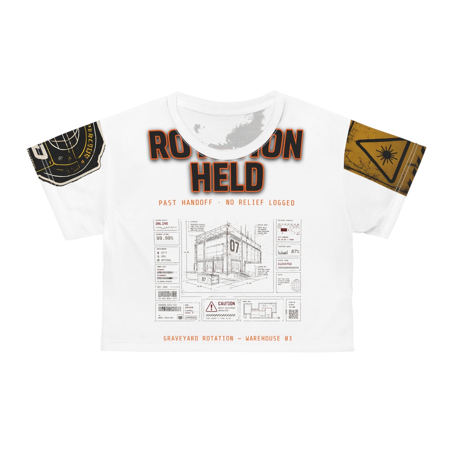 Third Rotation Held — Crop Tee (AOP), Warehouse Division