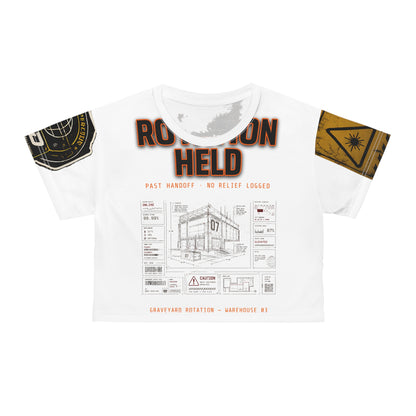Third Rotation Held — Crop Tee (AOP), Warehouse Division