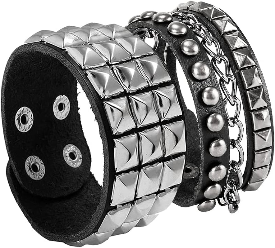 Stylish punk leather bracelet with metal studs, edgy goth wristband for men and women by BaBakiak