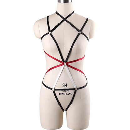 Red Garters Belt Body Harness Bondage Stockings Suspenders Belt Elastic Adjust Strap Lingerie Goth Fetish Dance Wear