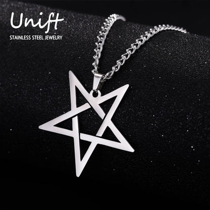 Inverted Pentagram Satanic Necklace for Men Boy Stainless Steel Long Neck Chain Goth Gothic Occult Wicca Pentacle Jewelry