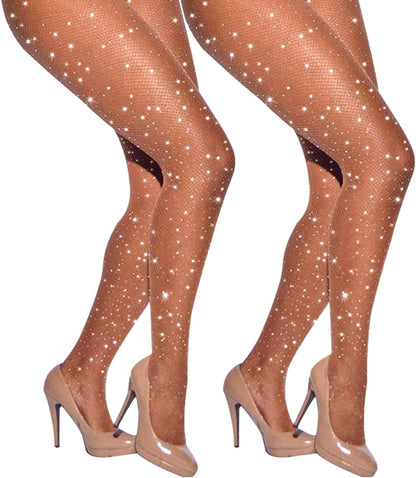 Sparkling Rhinestone Fishnet Stockings for Women - Glamorous Glitter Tights