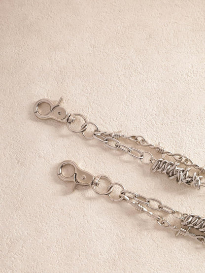 Sacina Goth Punk layered chain wallet belt with barbed wire design, edgy accessory for women, perfect for alternative fashion.