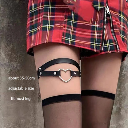 Sexy Leather Heart Belt Elastic Leg Thigh Garter Girl Women Harness Goth Accessories Black Gothic Rivet Punk Anklet