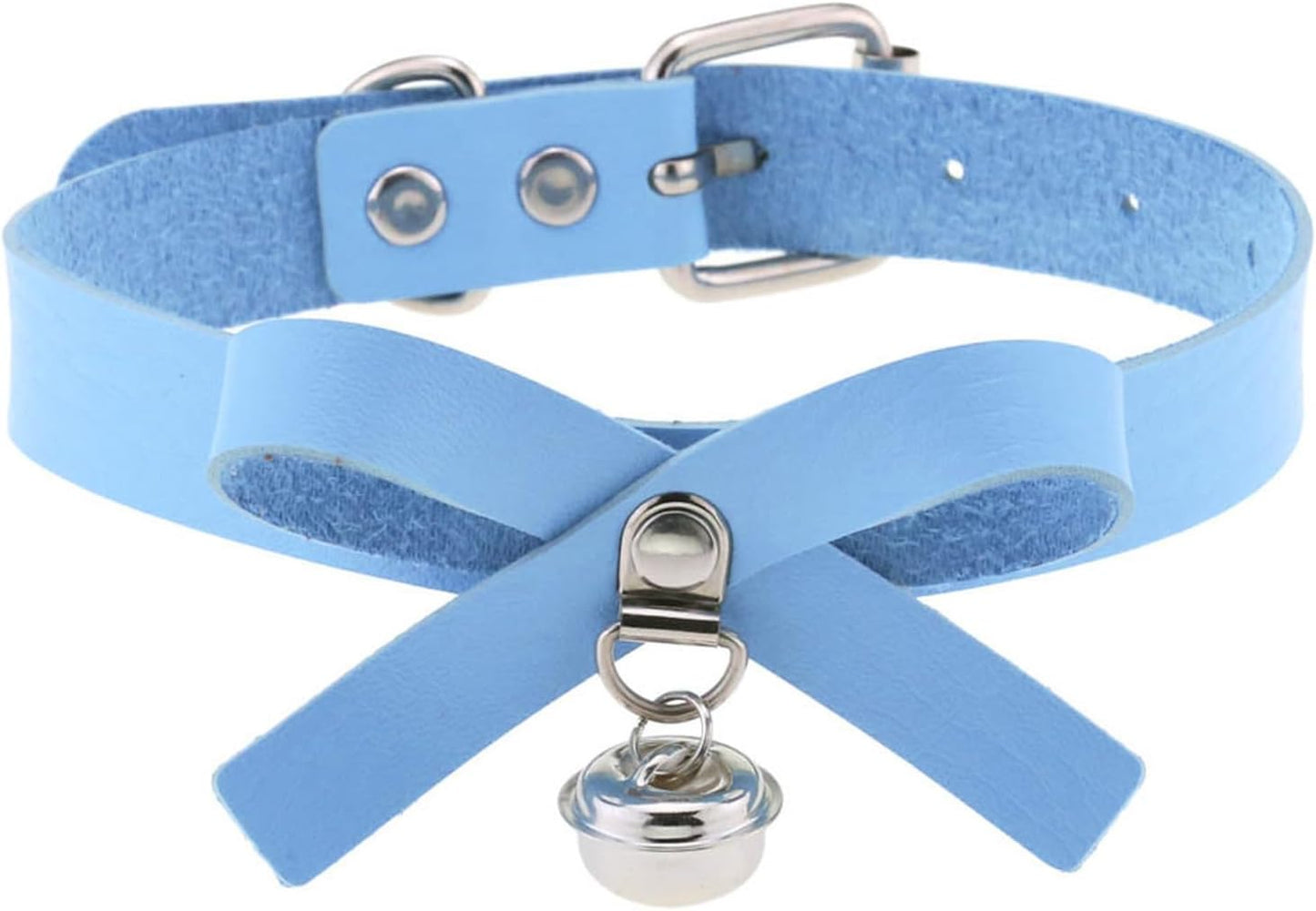 Tosmifairy heavy-duty dog leash with metal chain, baby blue collar and bell, featuring a comfortable PU handle for medium to large pets.