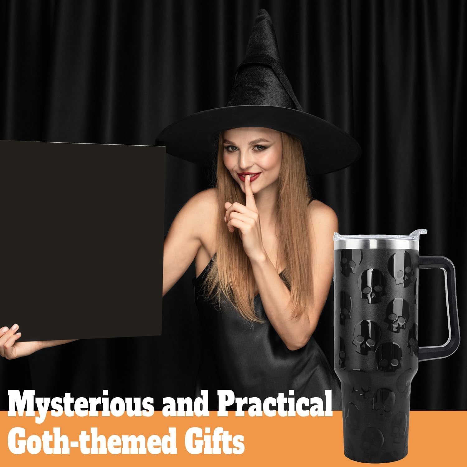 Goth Gifts Goth Tumbler Halloween Tumbler 40 Oz 3D-Printed Skull Gifts Cup for Women Men Spooky Skeleton Travel Mug with Handle Lid and Straw