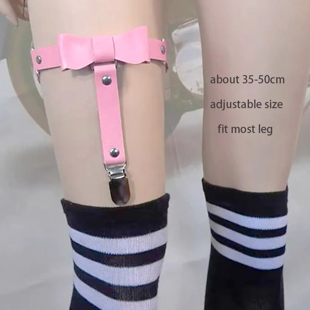 Sexy Leather Heart Belt Elastic Leg Thigh Garter Girl Women Harness Goth Accessories Black Gothic Rivet Punk Anklet