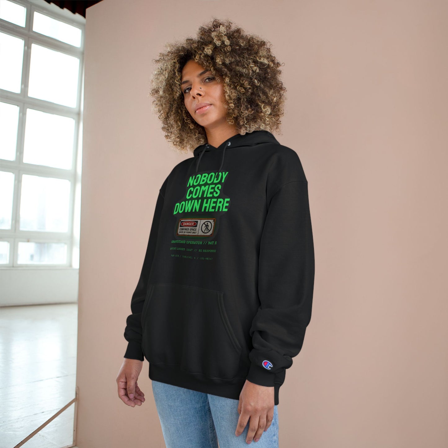 Nobody Comes Down Here - Champion Hoodie