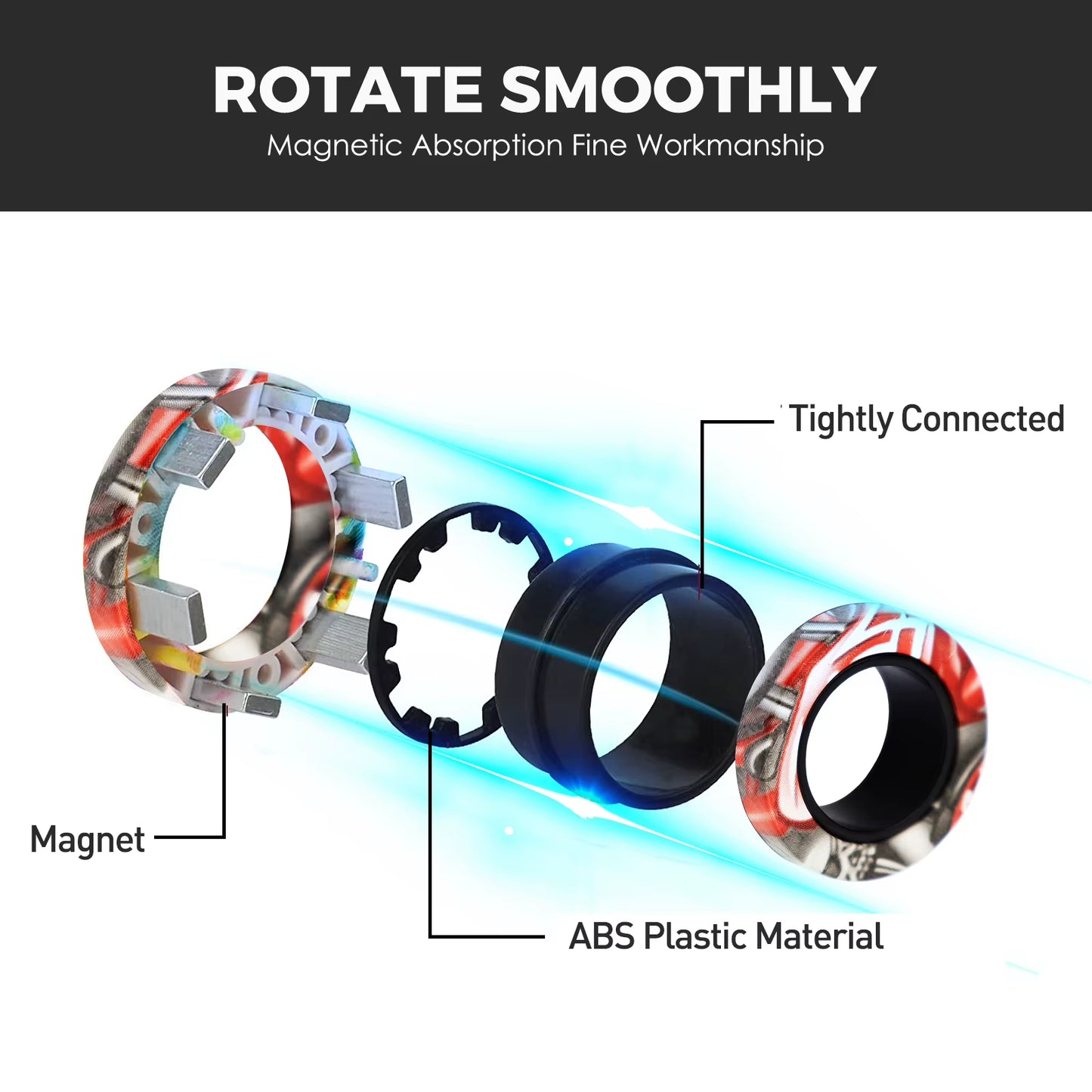 Magical 3Pcs Fidget Spinner Magnetic Ring Set - Stress Relief Toys for Adults & Kids, Perfect for Anxiety Management!