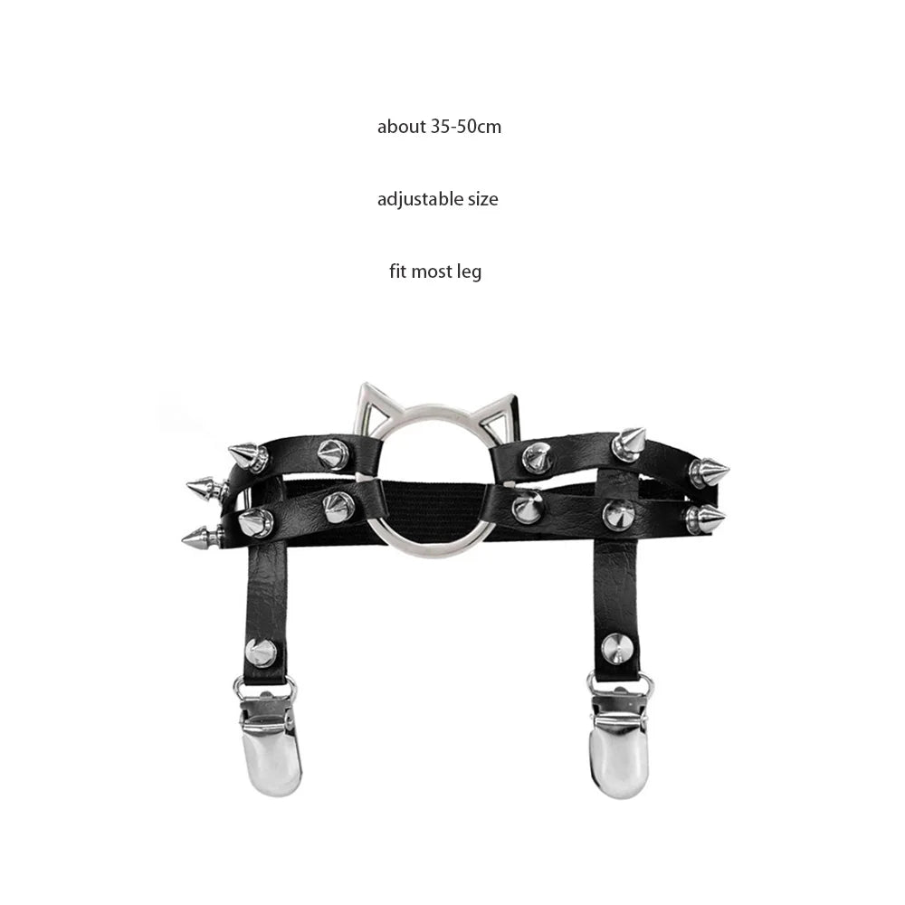Sexy Leather Heart Belt Elastic Leg Thigh Garter Girl Women Harness Goth Accessories Black Gothic Rivet Punk Anklet