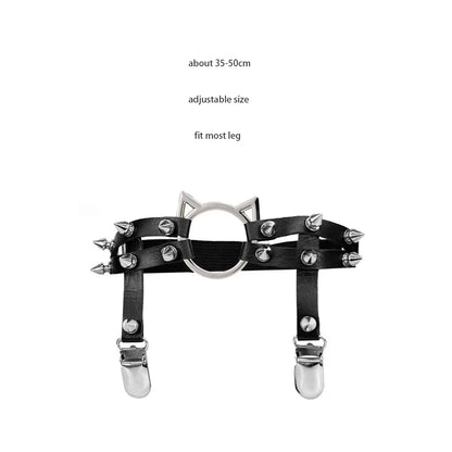 Sexy Leather Heart Belt Elastic Leg Thigh Garter Girl Women Harness Goth Accessories Black Gothic Rivet Punk Anklet