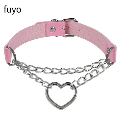 Sexy Goth Choker Necklace Men Punk Rock Heart Geometry PU Necklace for Women Choker Gothic Bondage Goth Jewelry Chocker Neck