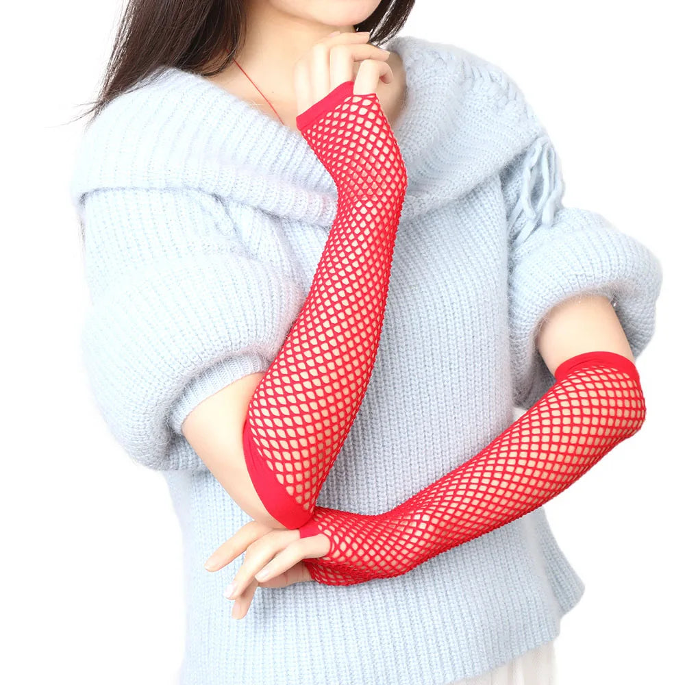 Edgy Fishnet Fingerless Gloves for Women - Punk Goth Hollow Out Disco Style