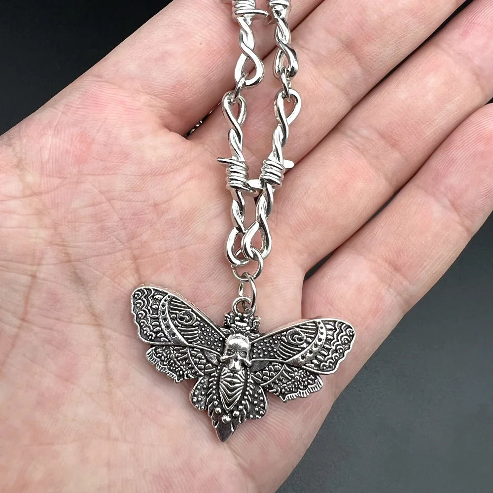 Goth Moth Skull Barbed Wire Cross Pendant Choker Necklace Punk Hip Hop Jewelry Y2K Vampire Little Thorns Chain Choker Gift