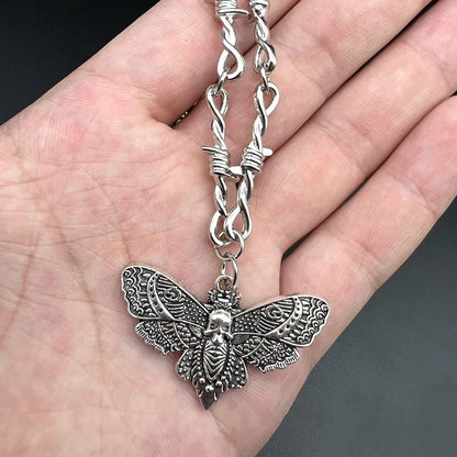 Goth Moth Skull Barbed Wire Cross Pendant Choker Necklace Punk Hip Hop Jewelry Y2K Vampire Little Thorns Chain Choker Gift