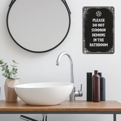 IRISIVITA Spooky Metal Sign, Please Do Not Summon Demons in the Bathroom, Gothic Wall Art, Halloween Decorations, Witchy & Goth Room Decor