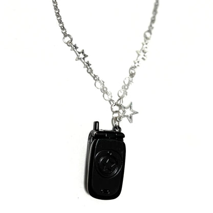 Punk 90S Aesthetic Pink Phone Pendant Necklace for Women Cartoon Goth Star Beads Pendant Y2K Necklace Jewelry Harajuku Fashion