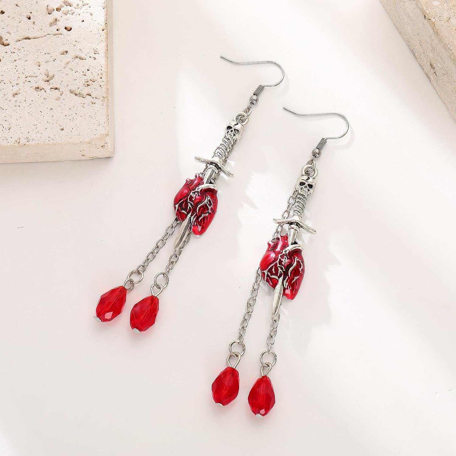 Gothic Flower Skull Earrings Funky Emo Skeleton Head Dangle Earrings Black Camellia Pearl Floral Studs Halloween Jewelry for Women Jewelry Gift