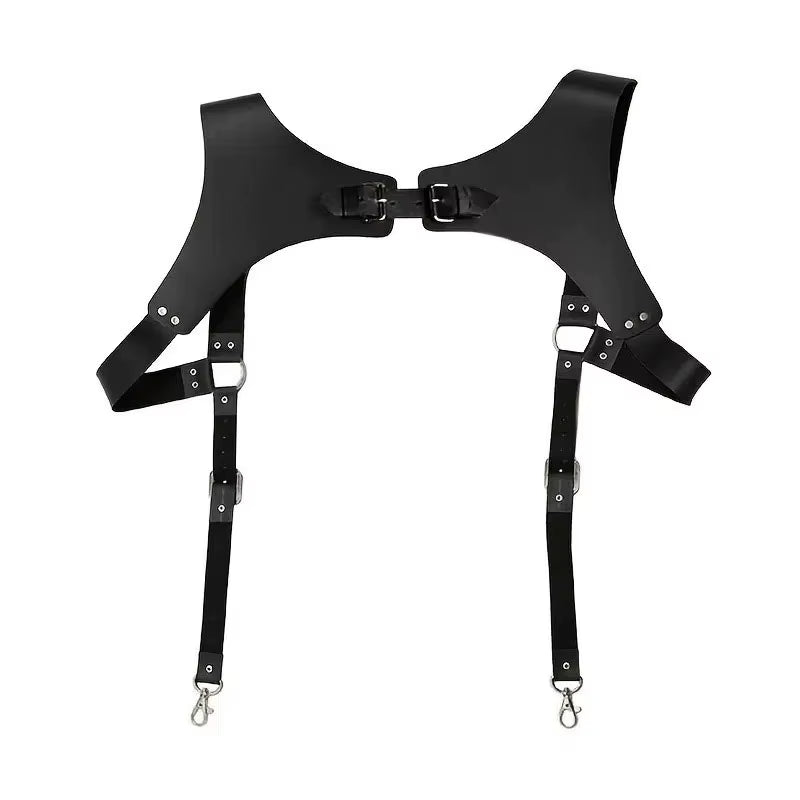 Punk Black Leather Chest Suspenders for Men - Adjustable Buckle Shoulder Straps for Club, Party, and Rave Costumes
