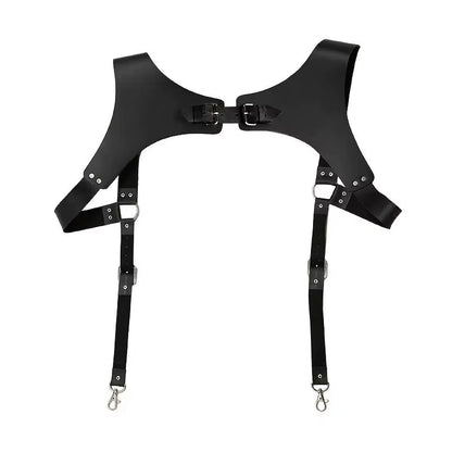 Punk Black Leather Chest Suspenders for Men - Adjustable Buckle Shoulder Straps for Club, Party, and Rave Costumes