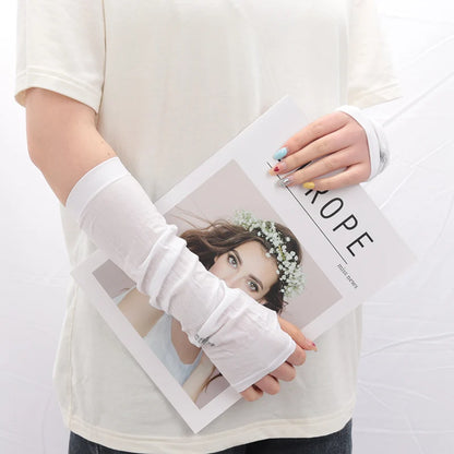 Y2K Goth Lolita Anime Thin Solid Gloves JK Kawaii Girl Mitten Ice Silk Long Oversleeve Man Women Sun Block Cuff Fingerless Glove