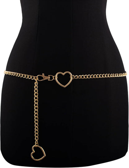 Vintage heart waist chain by FNQUFUJ, adjustable body jewelry draped around waist, suitable for dresses and jeans.