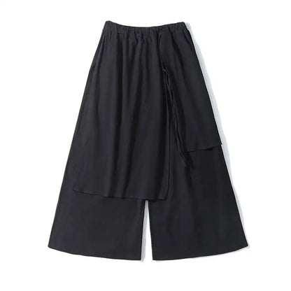 Black ARENS Techwear wide-leg pants for men, stylish Gothic summer trousers with streetwear and Japanese-inspired fashion.