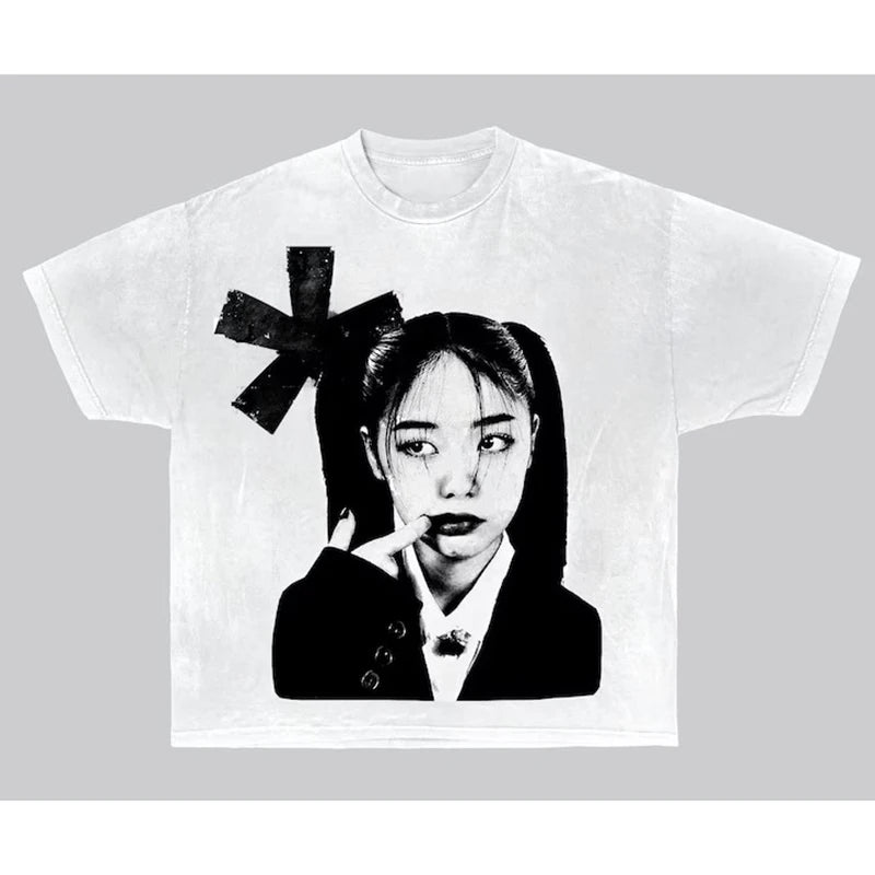 Unisex Y2K graphic print T-shirt by PressureDen.store featuring bold hip hop harajuku style for punk streetwear enthusiasts.