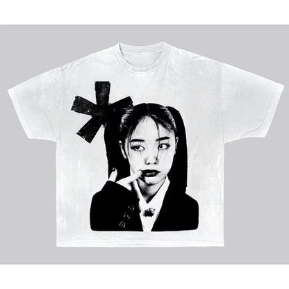 Unisex Y2K graphic print T-shirt by PressureDen.store featuring bold hip hop harajuku style for punk streetwear enthusiasts.