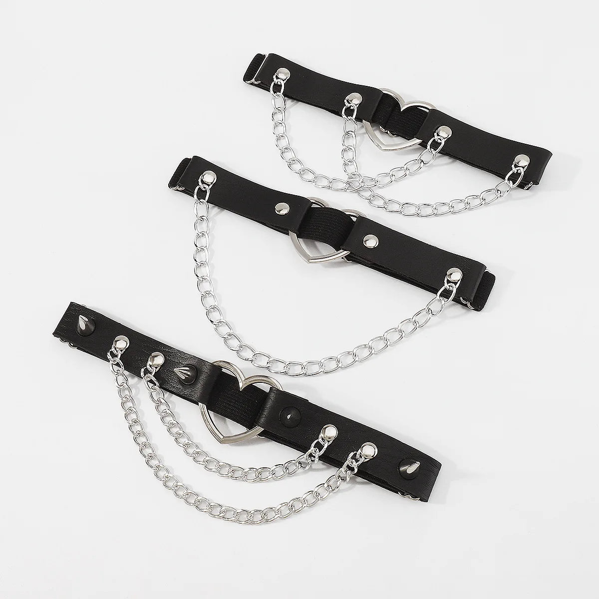 Sexy Leg Chain Leather Elastic Spiked Leg Harness for Women Girls Goth Heart Thigh Garter Belt Rave Body Jewelry
