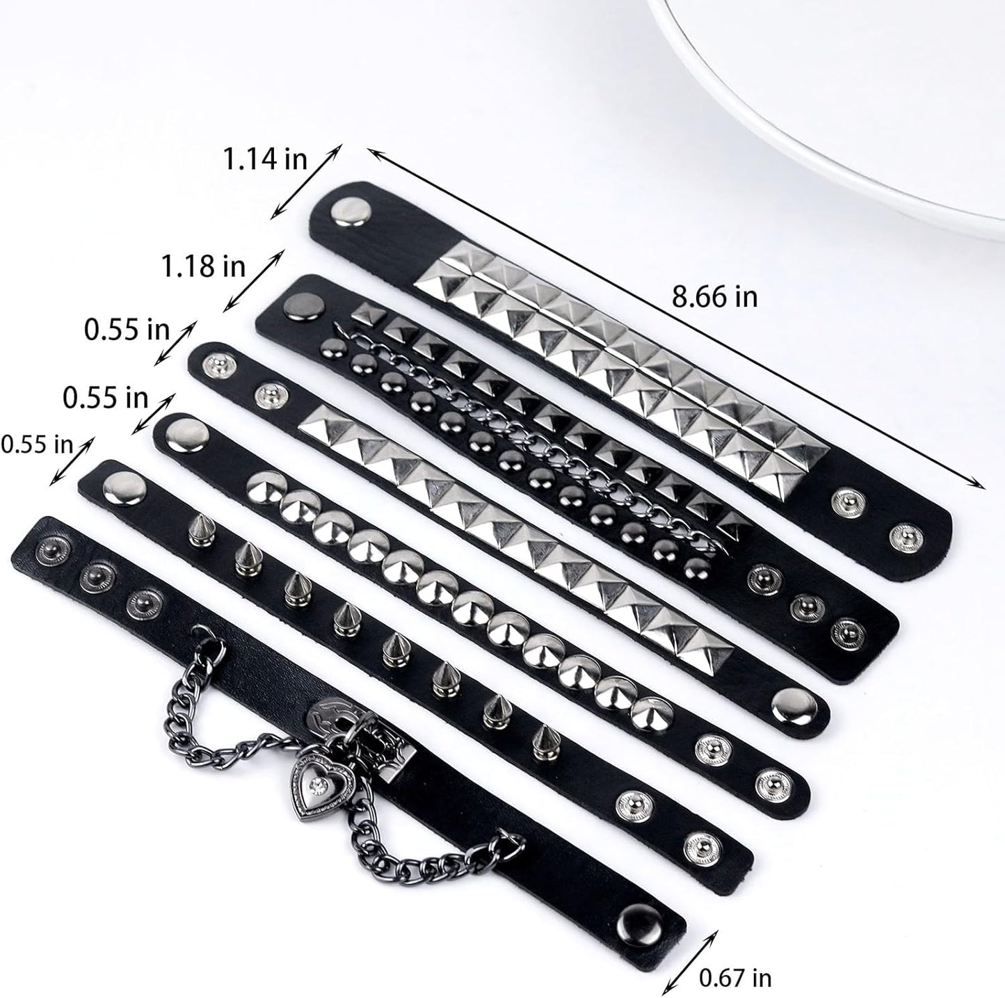 6 PCS Leather Bracelets for Men Women Punk Goth Rock Spiked 80S Stuff Cool Metal Studded Accessories Black Cuff Wristband for Party Cosplay Night Club Sexy Gift Halloween