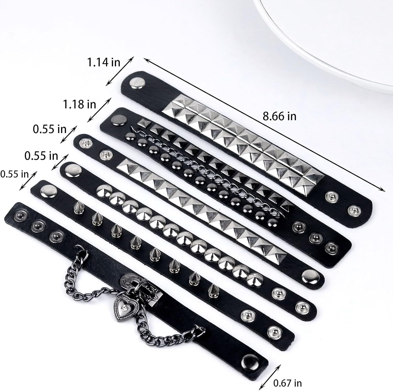 6 PCS Leather Bracelets for Men Women Punk Goth Rock Spiked 80S Stuff Cool Metal Studded Accessories Black Cuff Wristband for Party Cosplay Night Club Sexy Gift Halloween