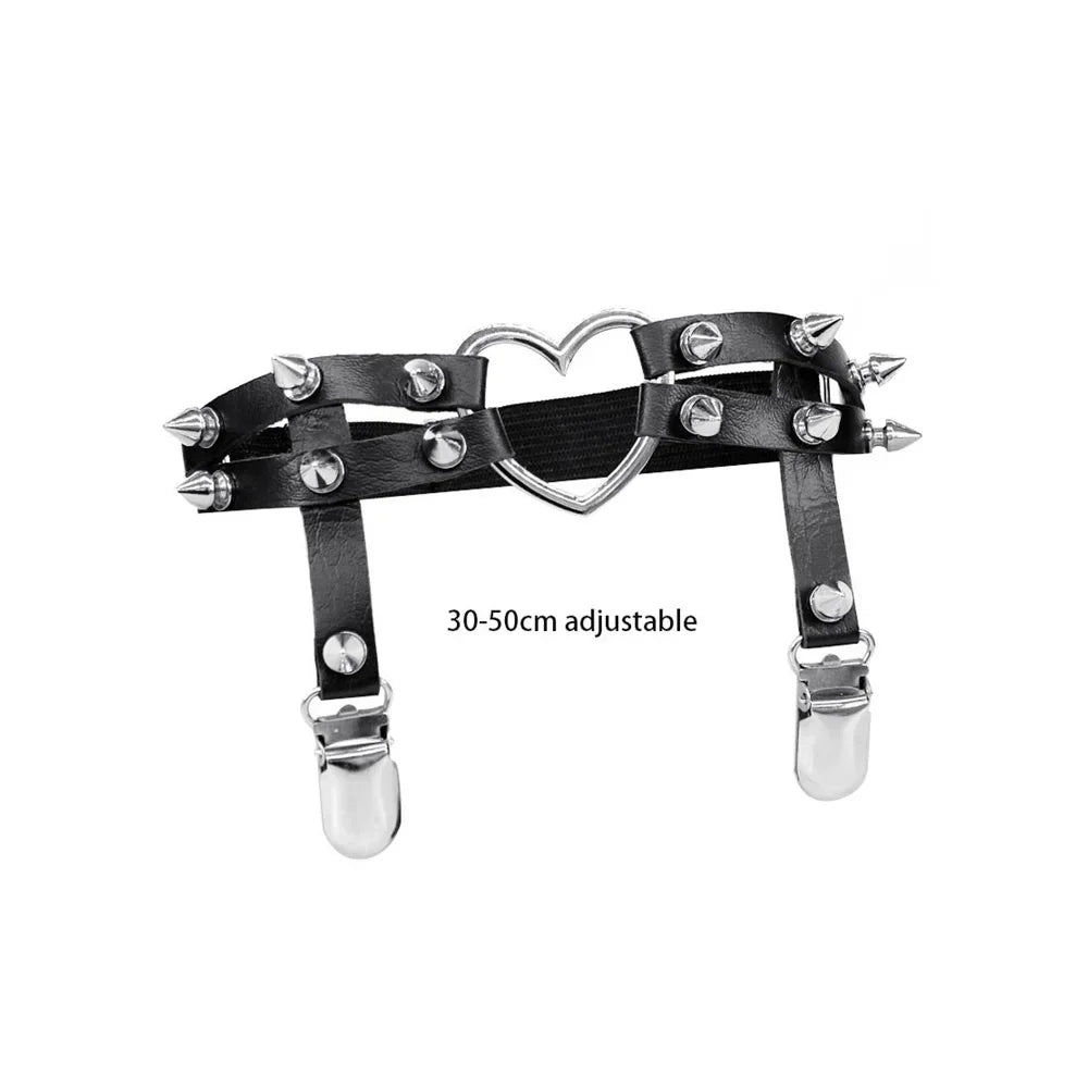 Sexy Leather Heart Belt Elastic Leg Thigh Garter Girl Women Harness Goth Accessories Black Gothic Rivet Punk Anklet