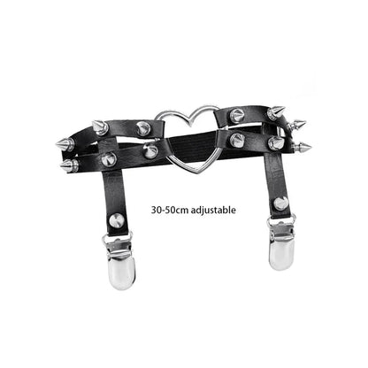 Sexy Leather Heart Belt Elastic Leg Thigh Garter Girl Women Harness Goth Accessories Black Gothic Rivet Punk Anklet