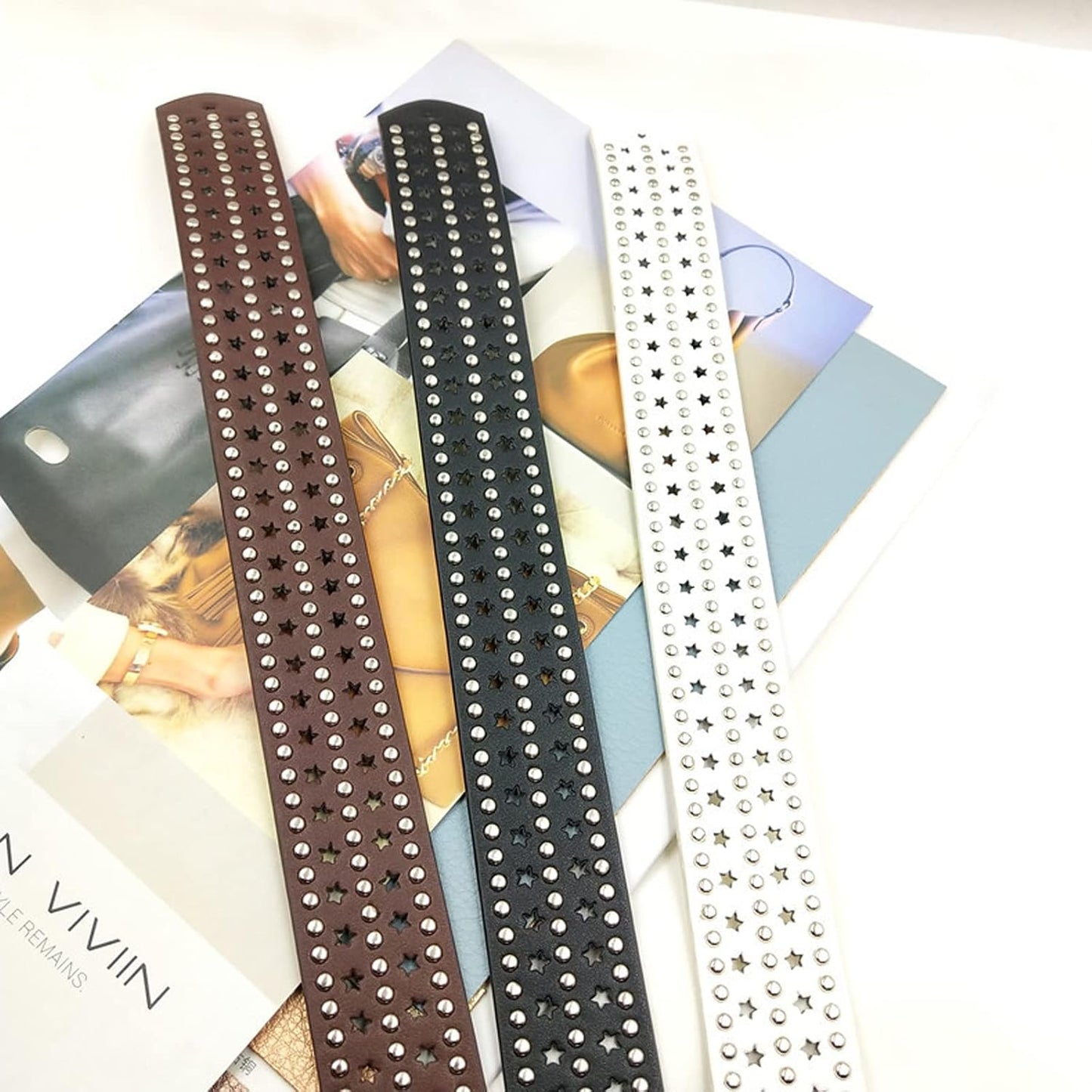 Double Grommet Leather Belt for Women Men Goth Studded Belt Punk Jeans Y2K Belt