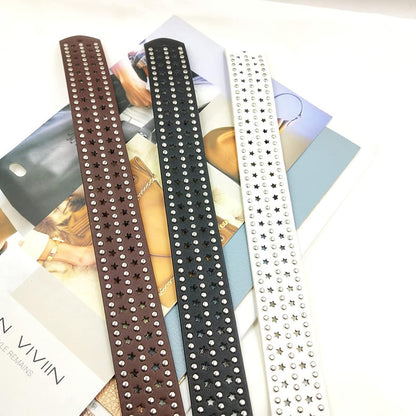 Double Grommet Leather Belt for Women Men Goth Studded Belt Punk Jeans Y2K Belt
