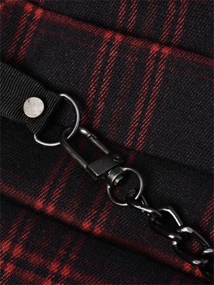 Gothic Lolita plaid mini dress with spaghetti straps, Y2K Egirl punk style, perfect for emo alt streetwear, by PressureDen.store.