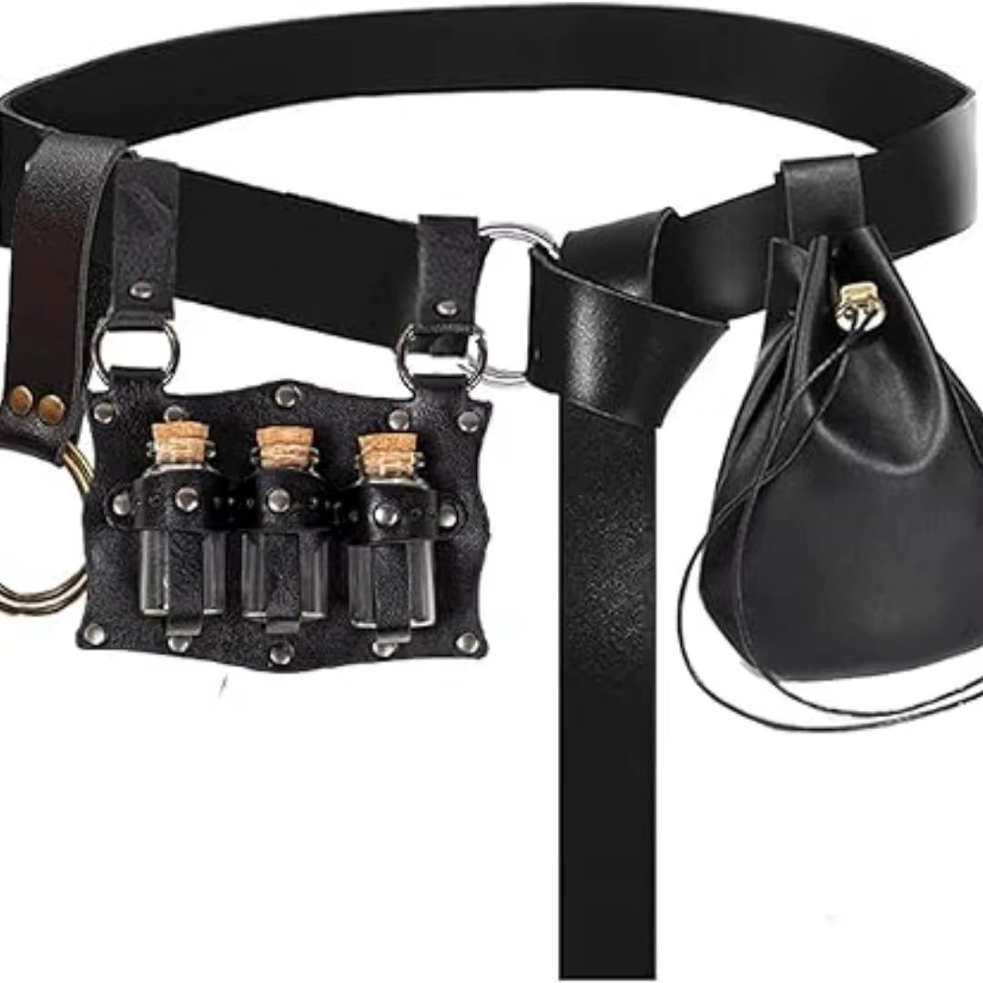 Renaissance Costume Accessories Belt Pouch Potion Bottles Leather Holder Medieval Festival Halloween Costume Belt Cosplay