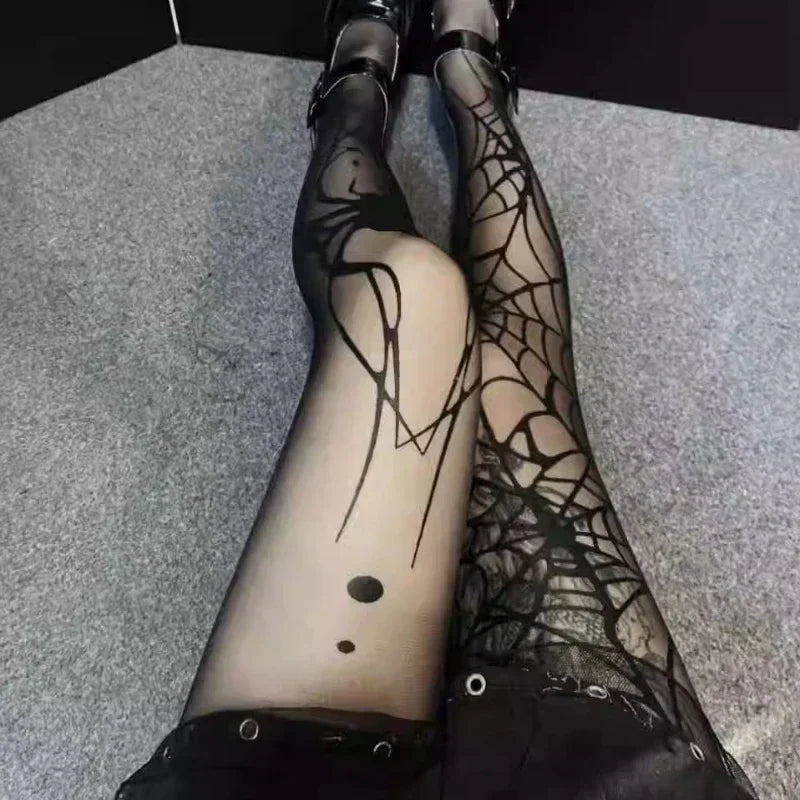 Gothic Big Spider Silk Stockings - Vintage Dark Fishnet Pantyhose for Emo & Alternative Styles