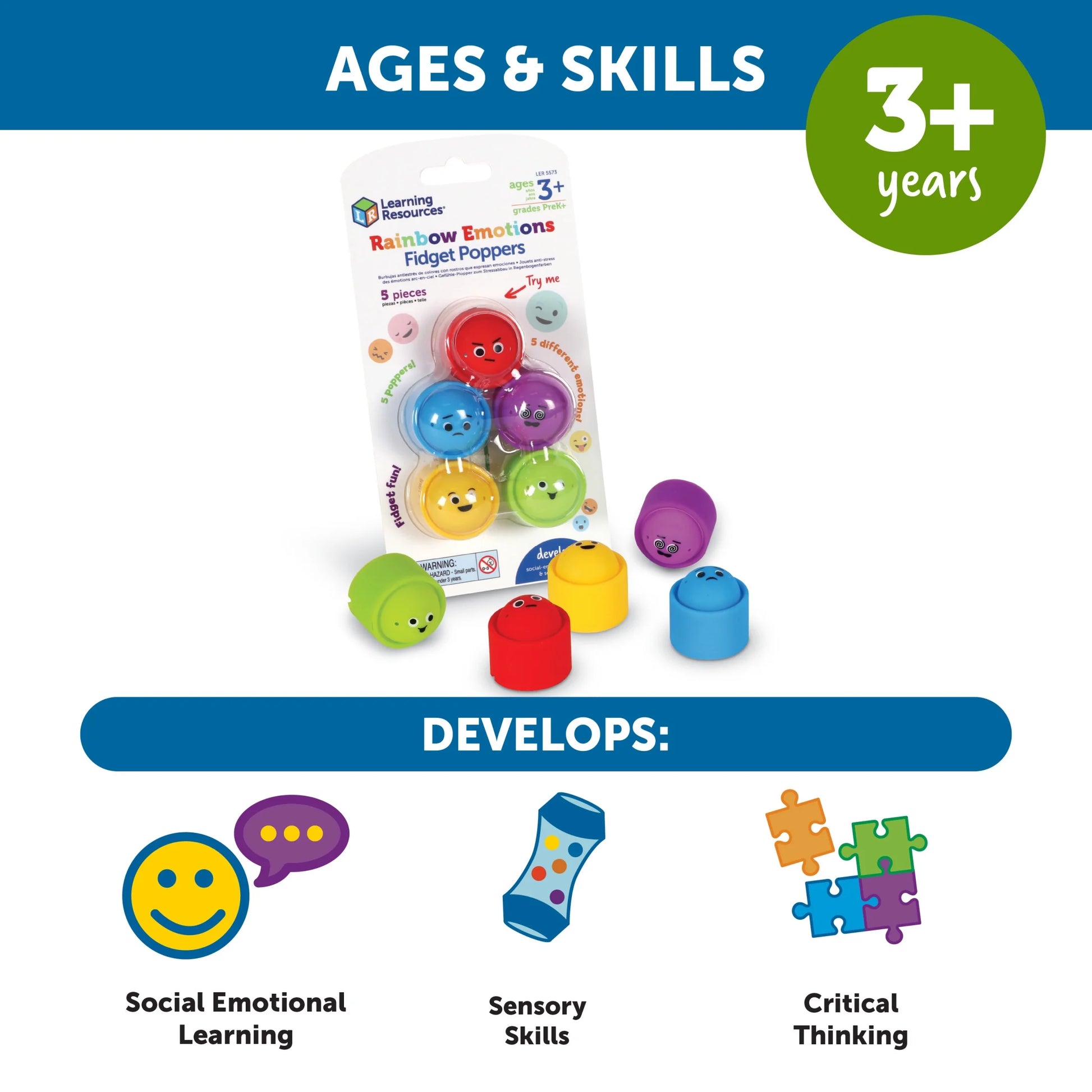 Rainbow Emotion Fidget Poppers - Fun Sensory Toy for Social-Emotional Learning, Perfect for Ages 3+