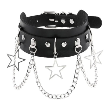 Black PU leather Harajuku choker with heart rivets, Y2K goth punk necklace for trendy girls